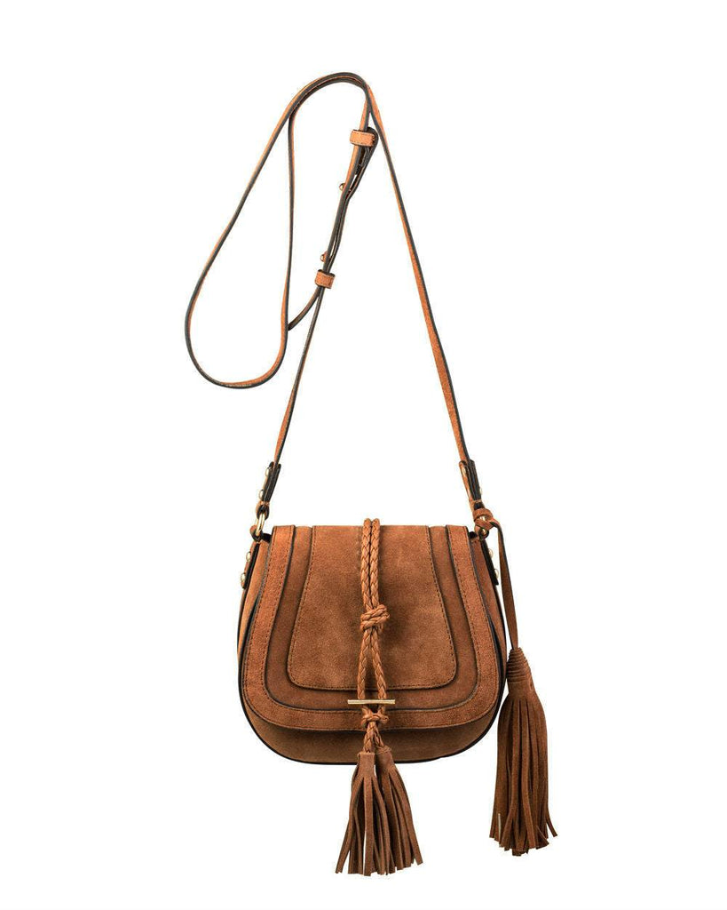 'Harriet' Saddle Bag - Tan Suede