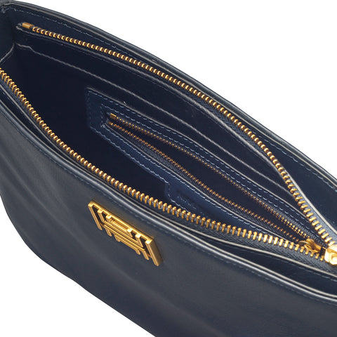 Chunky Chain Monogram Clutch - Navy
