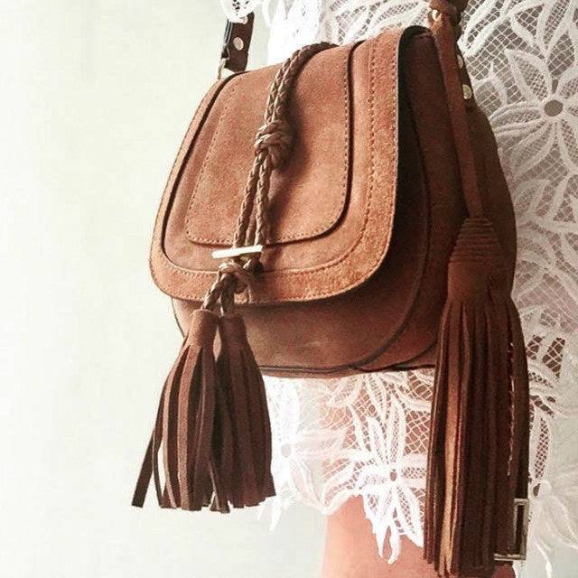 'Harriet' Saddle Bag - Tan Suede