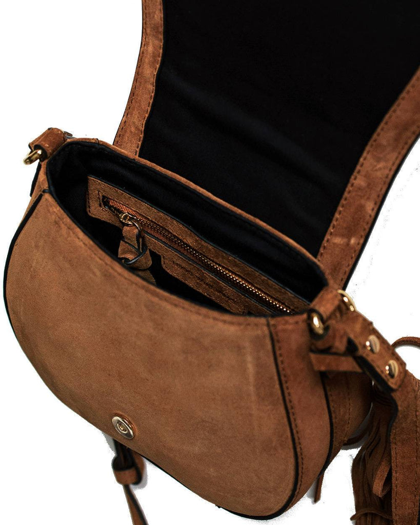 'Harriet' Saddle Bag - Tan Suede
